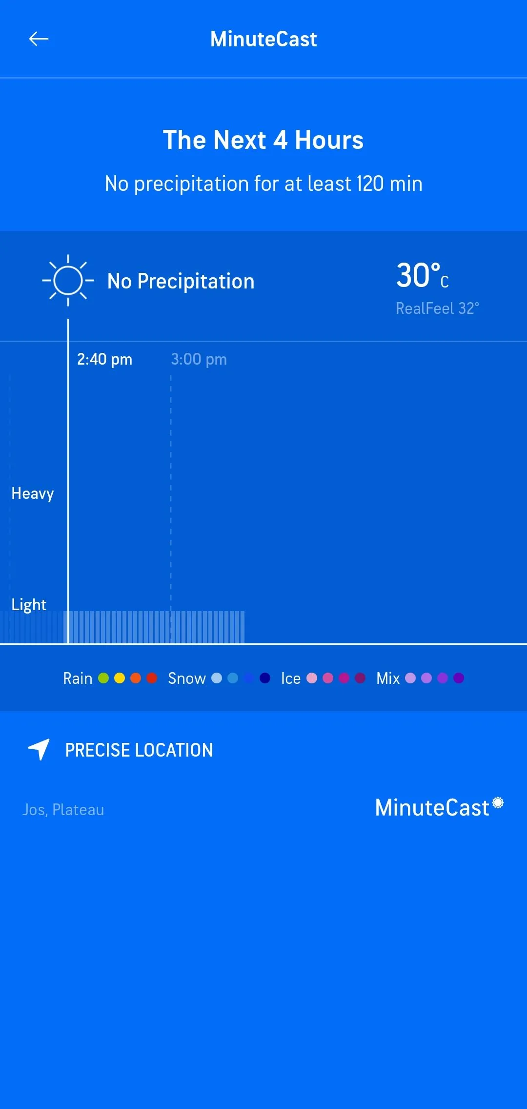 AccuWeather MinuteCast dự báo không mưa trong 120 phút tới