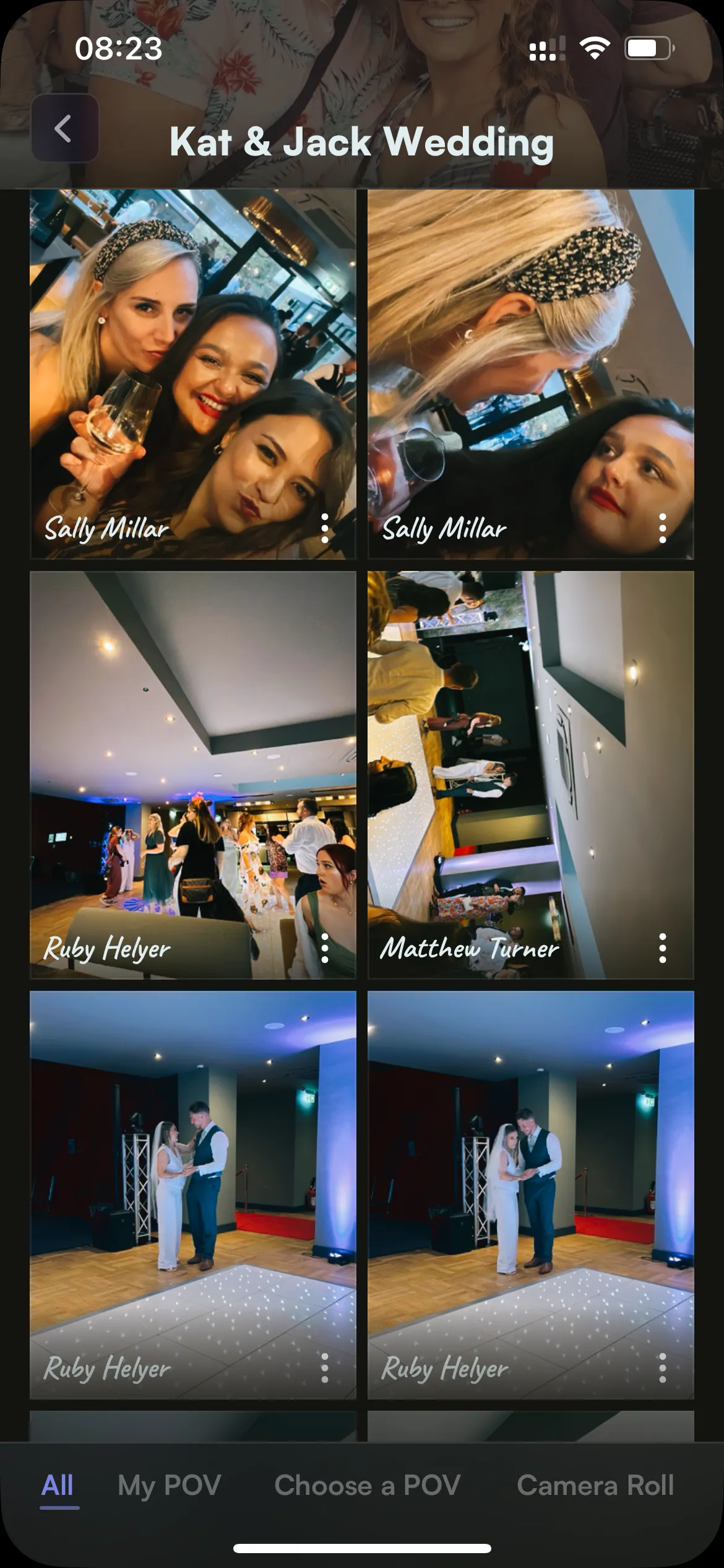 Album ảnh cưới được tạo từ ứng dụng POV Cam, hiển thị các bức ảnh từ nhiều góc nhìn