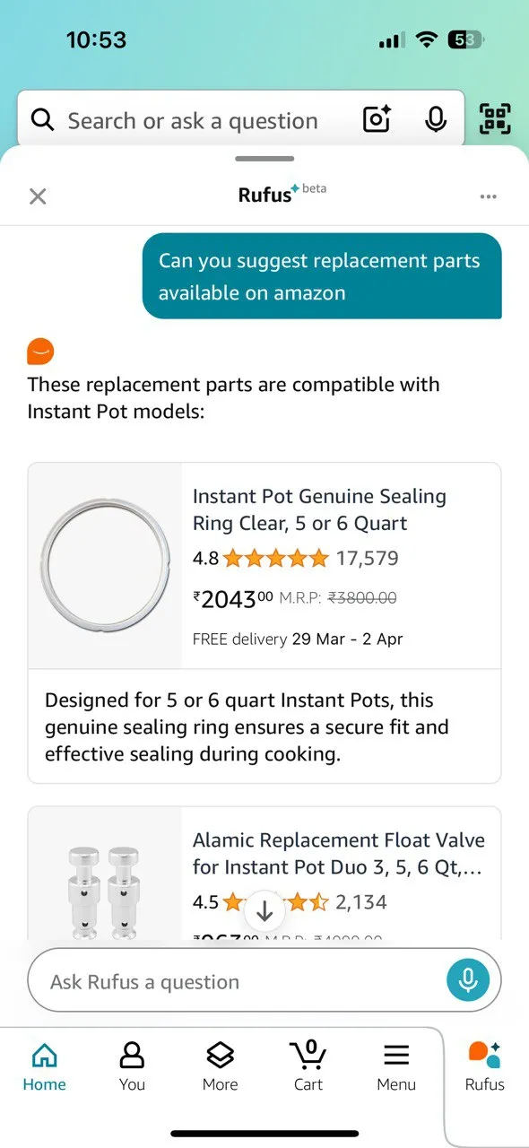 Amazon Rufus hỗ trợ khắc phục sự cố và tìm kiếm linh kiện thay thế cho các thiết bị điện tử