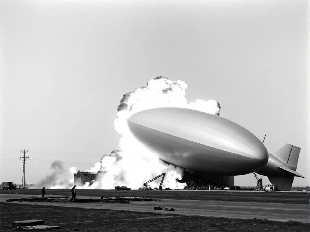 Ảnh AI Fotor tạo từ văn bản về vụ tai nạn khinh khí cầu Hindenburg, với chi tiết chưa chính xác