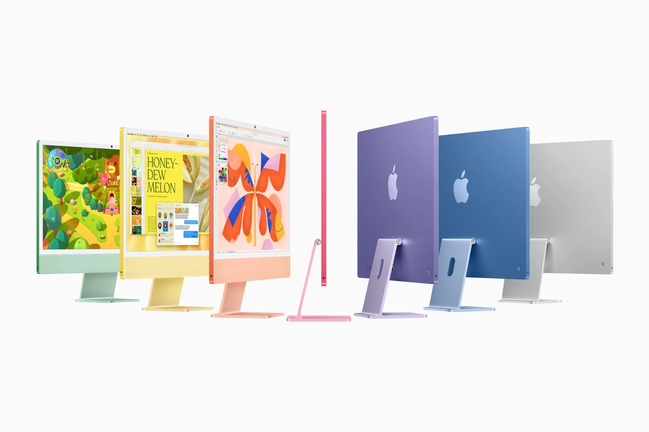 Ảnh render iMac 2024 với các tùy chọn màu sắc đa dạng