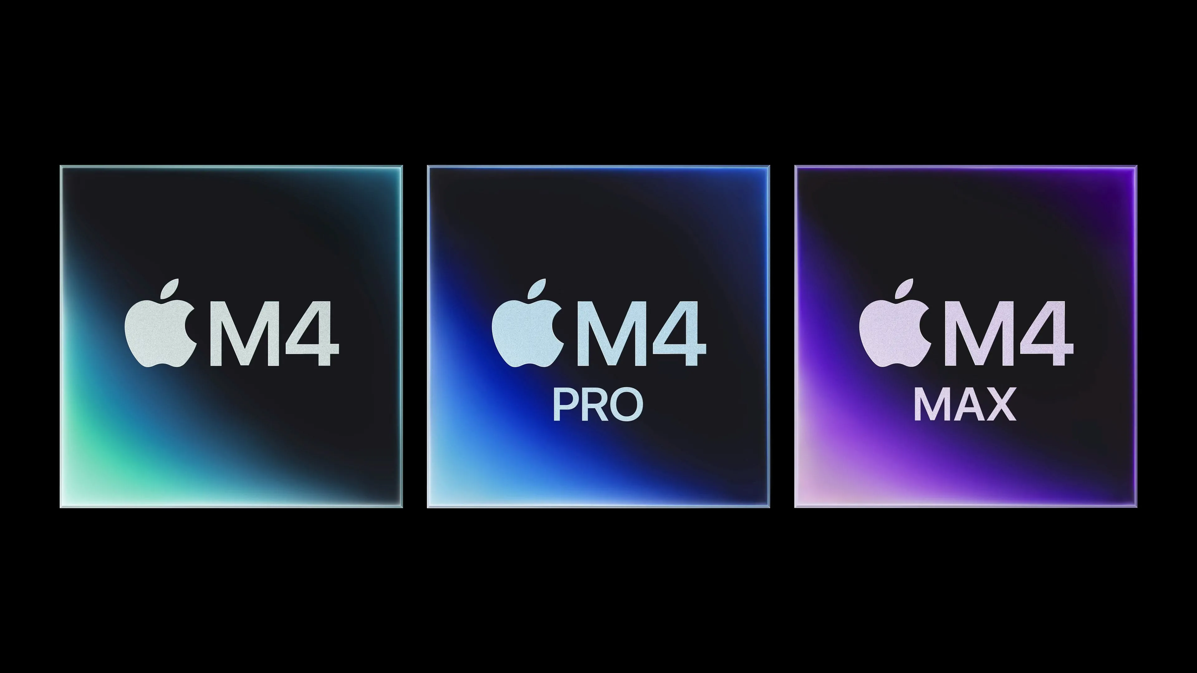 Ba chip Apple Silicon M4, M4 Pro và M4 Max đặt cạnh nhau thể hiện sự đa dạng về hiệu năng