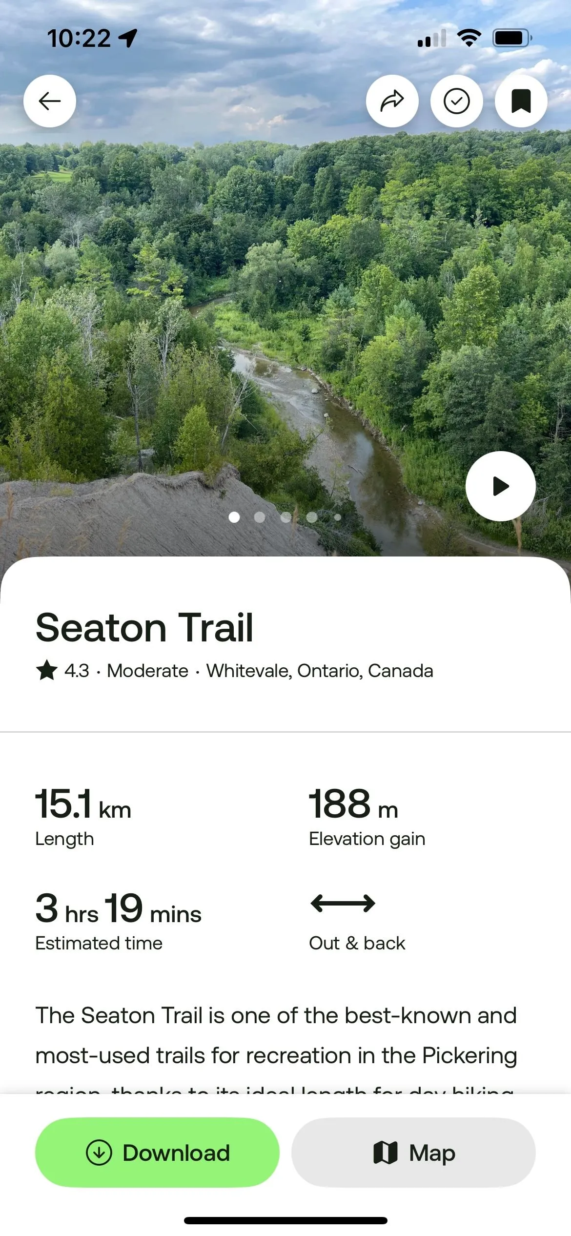 Bản đồ tuyến đường trên ứng dụng AllTrails giúp người dùng định vị khi đi bộ đường dài hoặc leo núi.