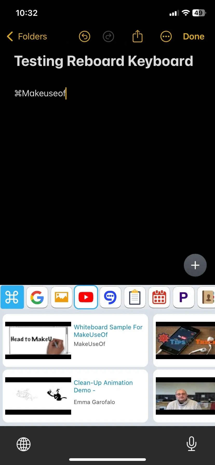 Bàn phím ReBoard hiển thị kết quả tìm kiếm YouTube tích hợp ngay trên iPhone