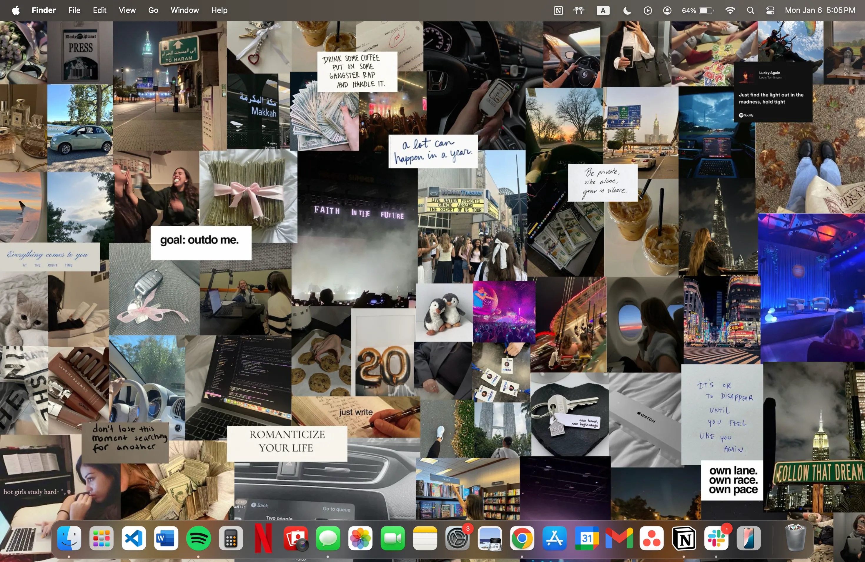 Bảng tầm nhìn (vision board) được đặt làm hình nền máy tính MacBook, truyền cảm hứng và động lực