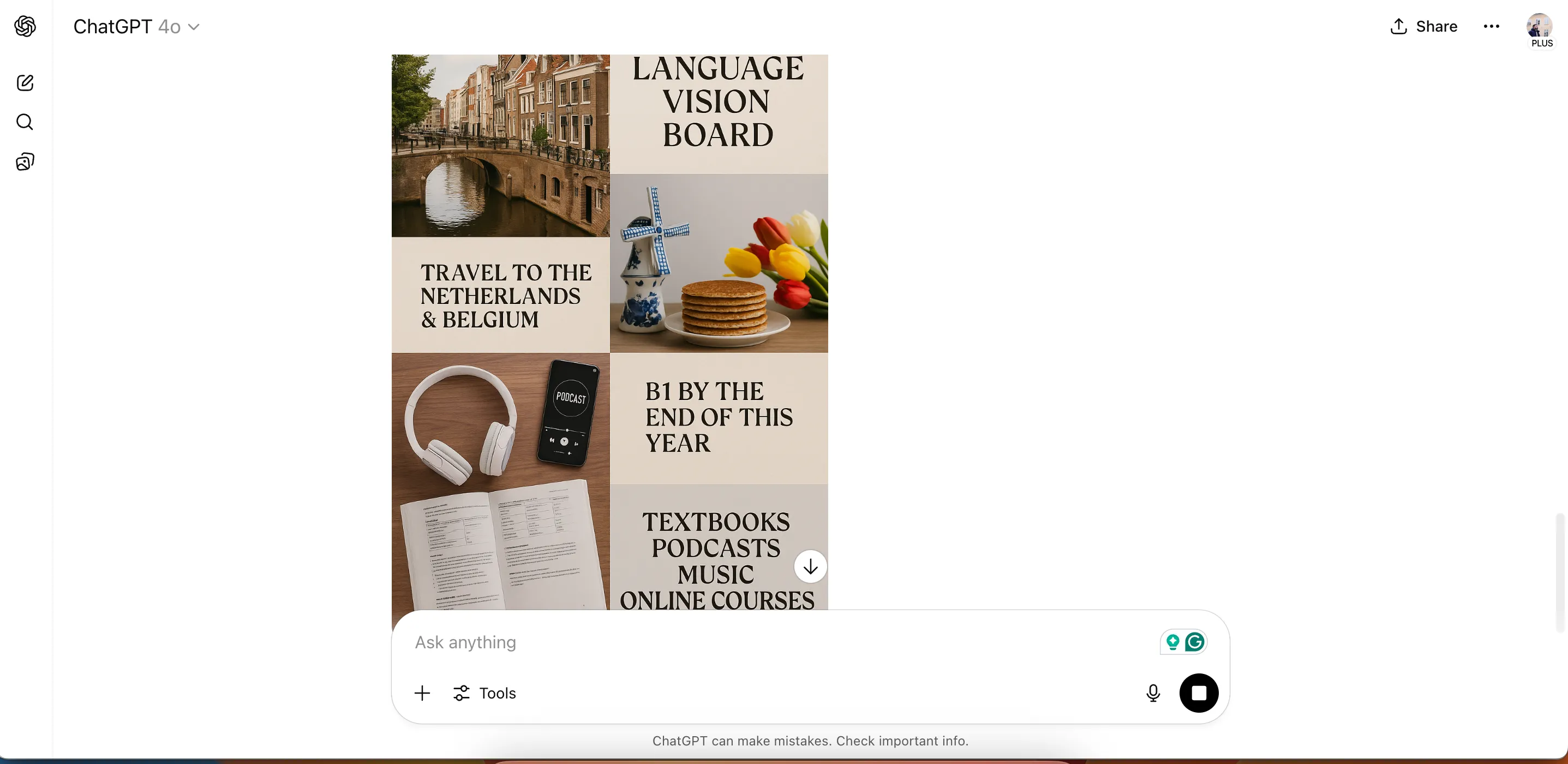 Bảng tầm nhìn (vision board) được tạo bởi ChatGPT giúp hình dung mục tiêu học ngôn ngữ mới