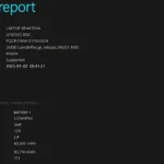 Báo cáo sức khỏe pin laptop Windows hiển thị dung lượng thiết kế, dung lượng sạc đầy hiện tại và số chu kỳ sạc pin
