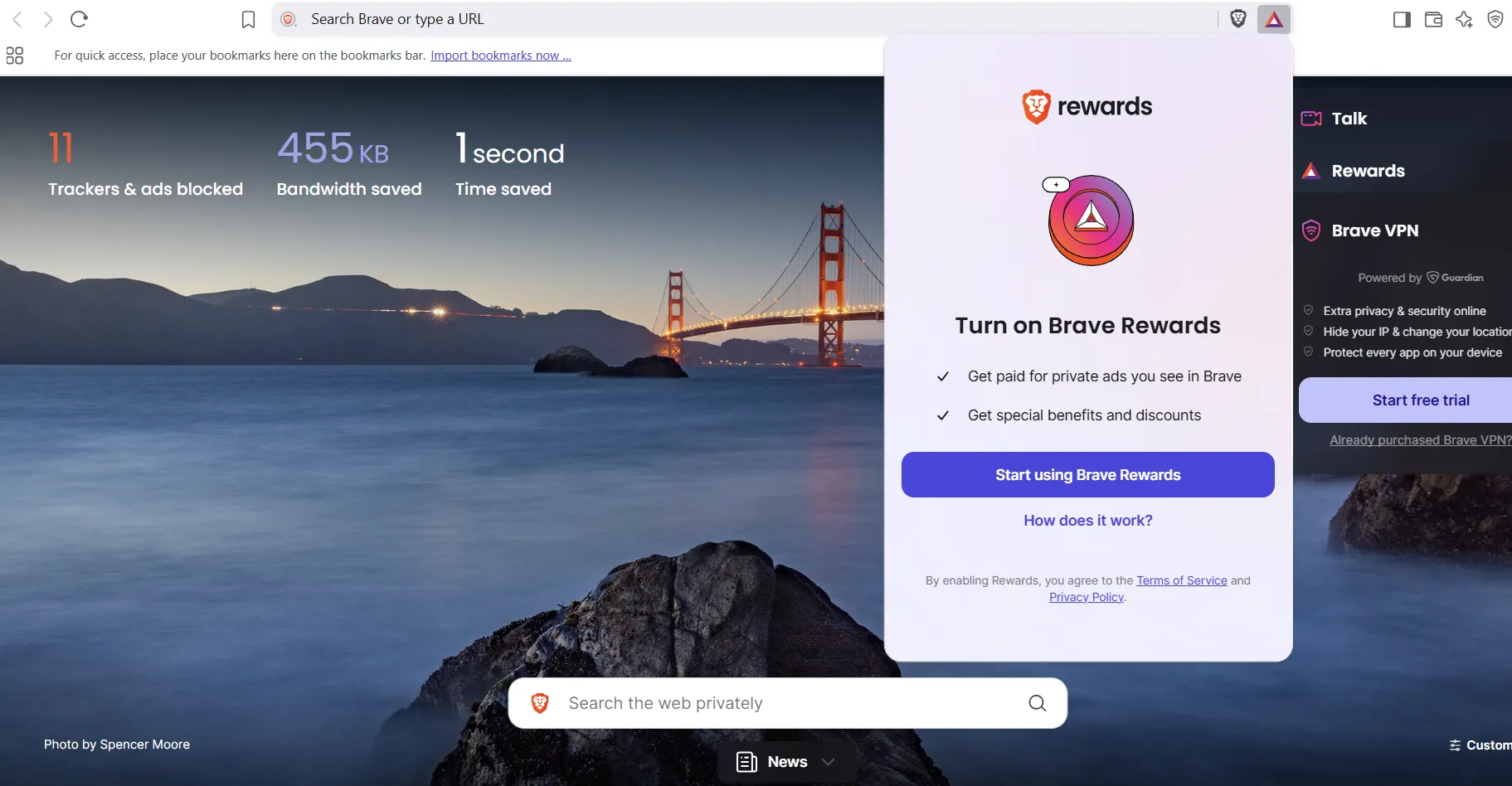 Bật tính năng Brave Rewards để kiếm BAT từ quảng cáo riêng tư
