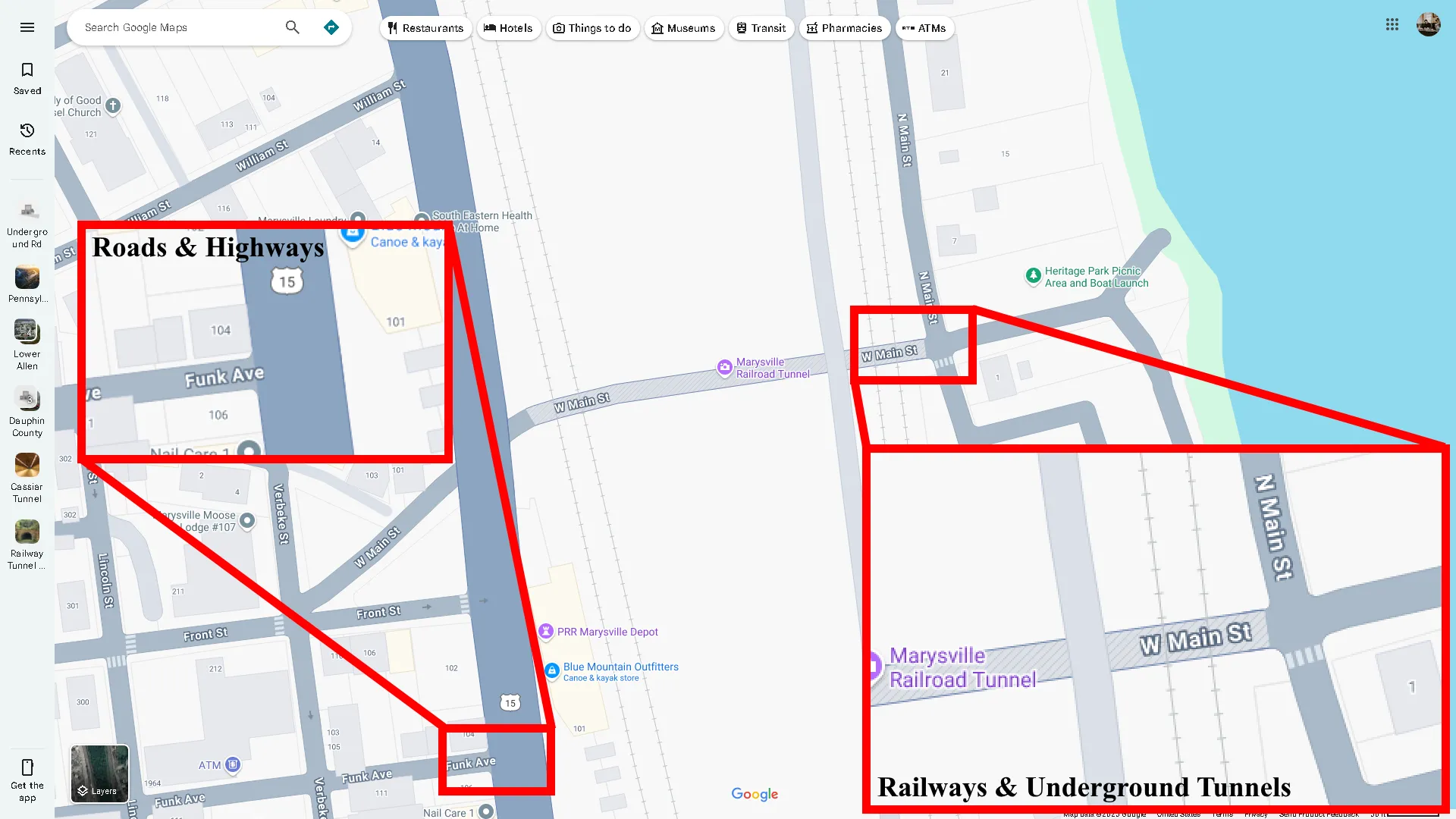 Biểu đồ màu sắc chi tiết của đường bộ, đường cao tốc, đường sắt và đường hầm trên Google Maps