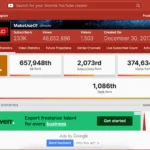 Biểu đồ thống kê hiệu suất kênh trên Social Blade, hiển thị số liệu người đăng ký và lượt xem