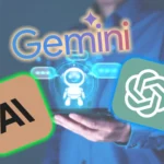 Biểu tượng các công cụ AI phổ biến như Gemini, ChatGPT và Claude cùng hình minh họa chatbot