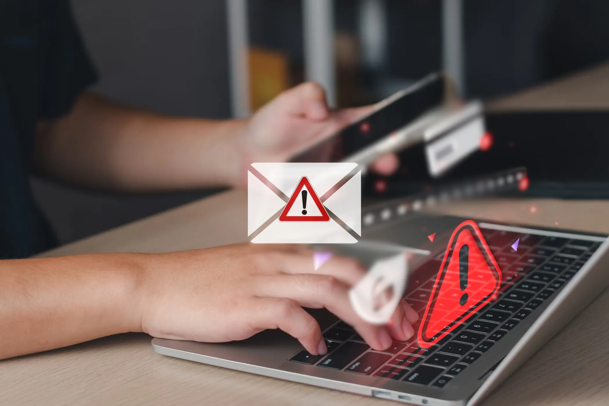 Biểu tượng email lừa đảo (phishing) trên màn hình máy tính, cảnh báo về gian lận tràn lan trên Dark Web