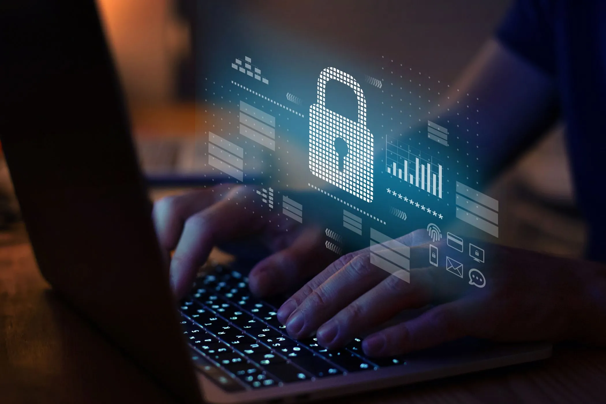 Biểu tượng &quot;không theo dõi&quot; (Do Not Track) trên trình duyệt cùng hình ảnh laptop, thể hiện sự cảnh báo về việc lưu trữ mật khẩu nhạy cảm và theo dõi trực tuyến.