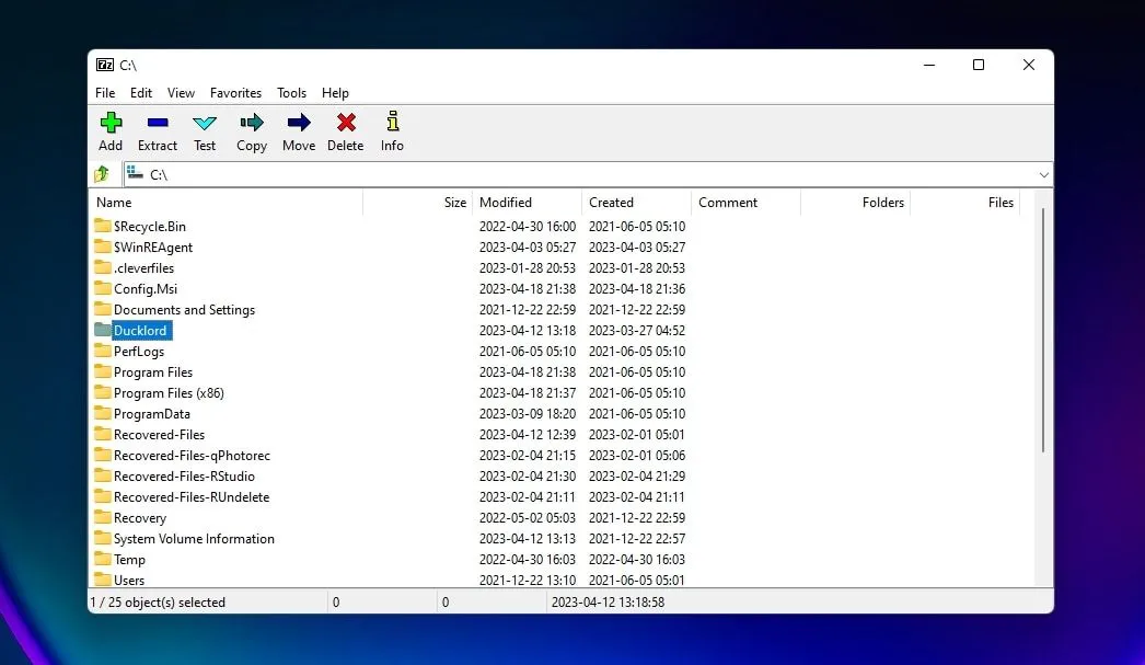 Biểu tượng và giao diện cơ bản của phần mềm nén file 7-Zip