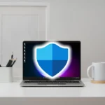 Biểu tượng Windows Security hiển thị trên màn hình laptop