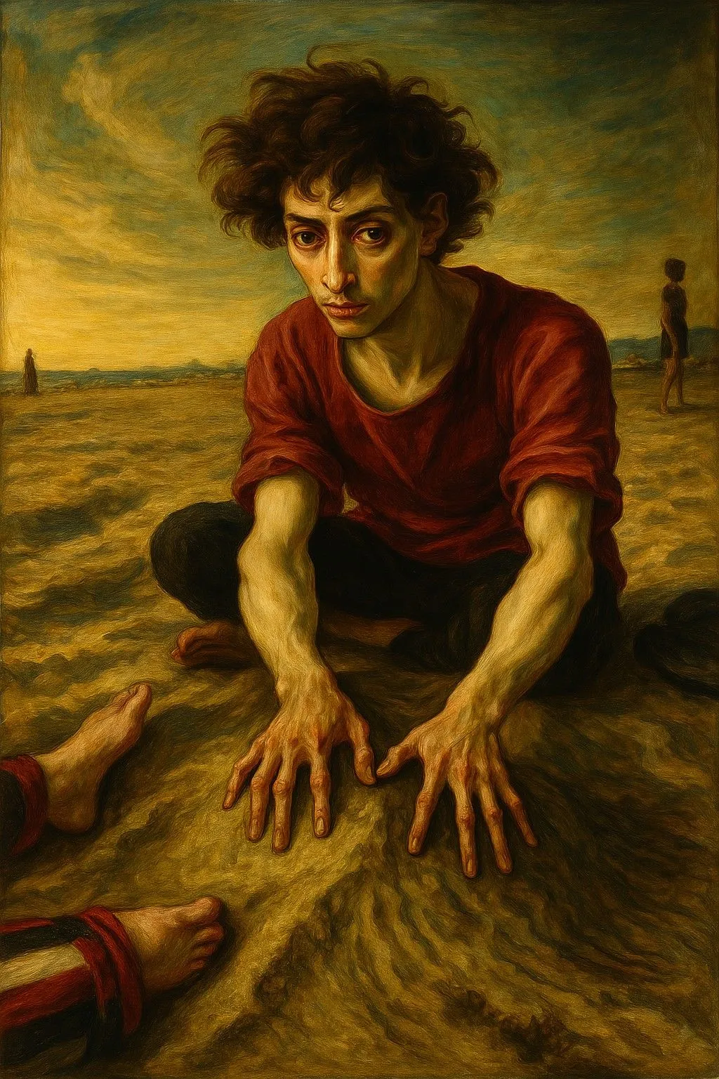 Bức tranh AI phong cách Mannerism của người đàn ông trên bãi biển