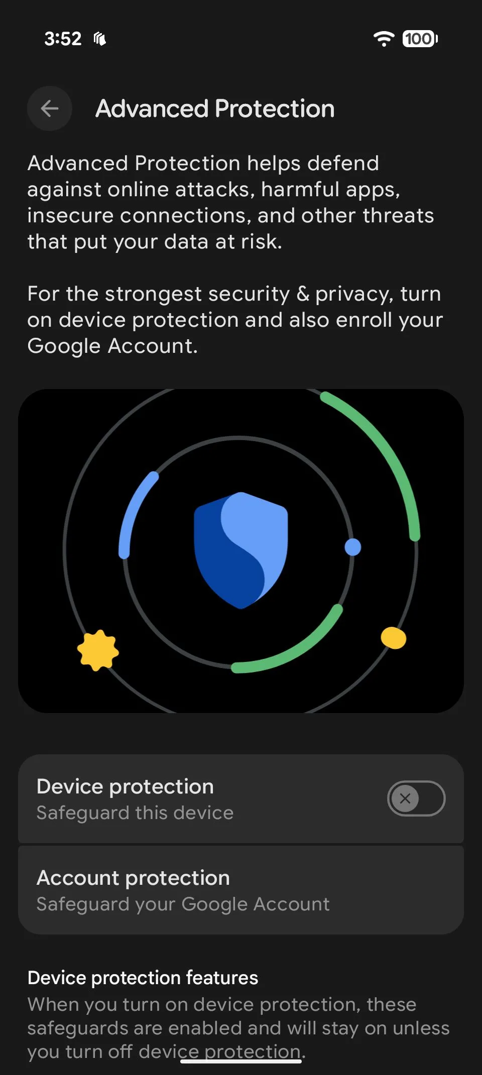 Các bước kích hoạt chế độ Advanced Protection trong cài đặt Bảo mật &amp; Quyền riêng tư của Android 16, minh họa giao diện người dùng.