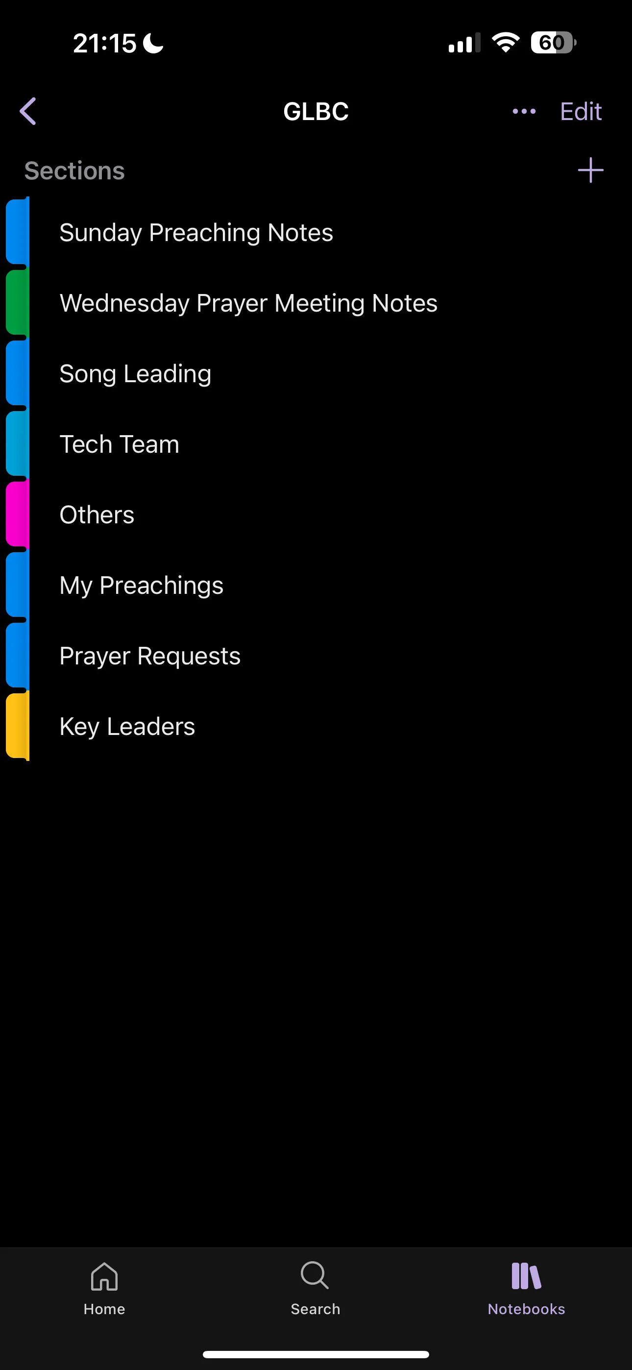 Các chương được sắp xếp trong một sổ tay OneNote, hiển thị cấu trúc tổ chức