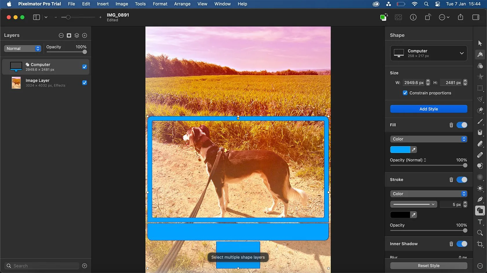 Các công cụ Shape Tool và hỗ trợ vector mạnh mẽ trong Pixelmator Pro.