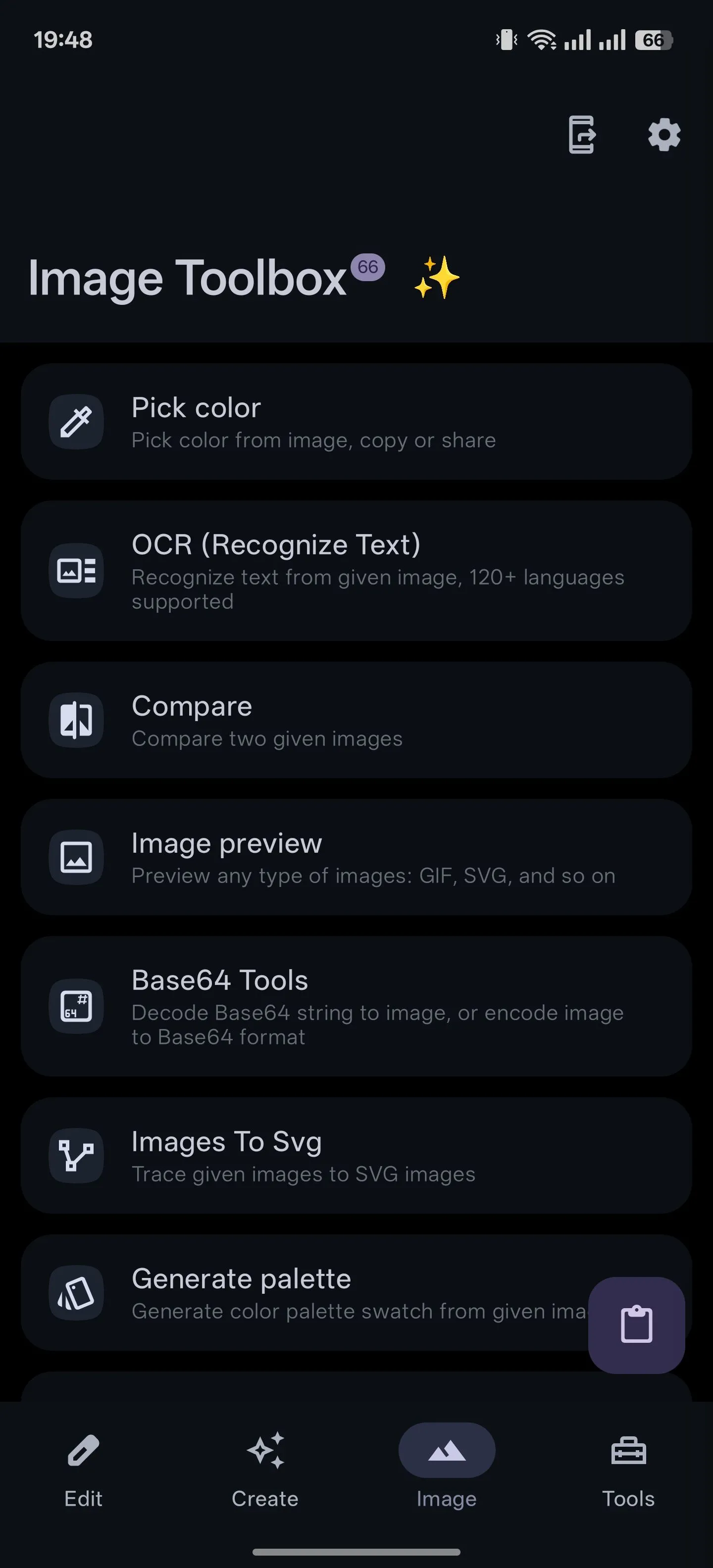 Các công cụ xử lý hình ảnh trong ứng dụng Image Toolbox dành cho Android.