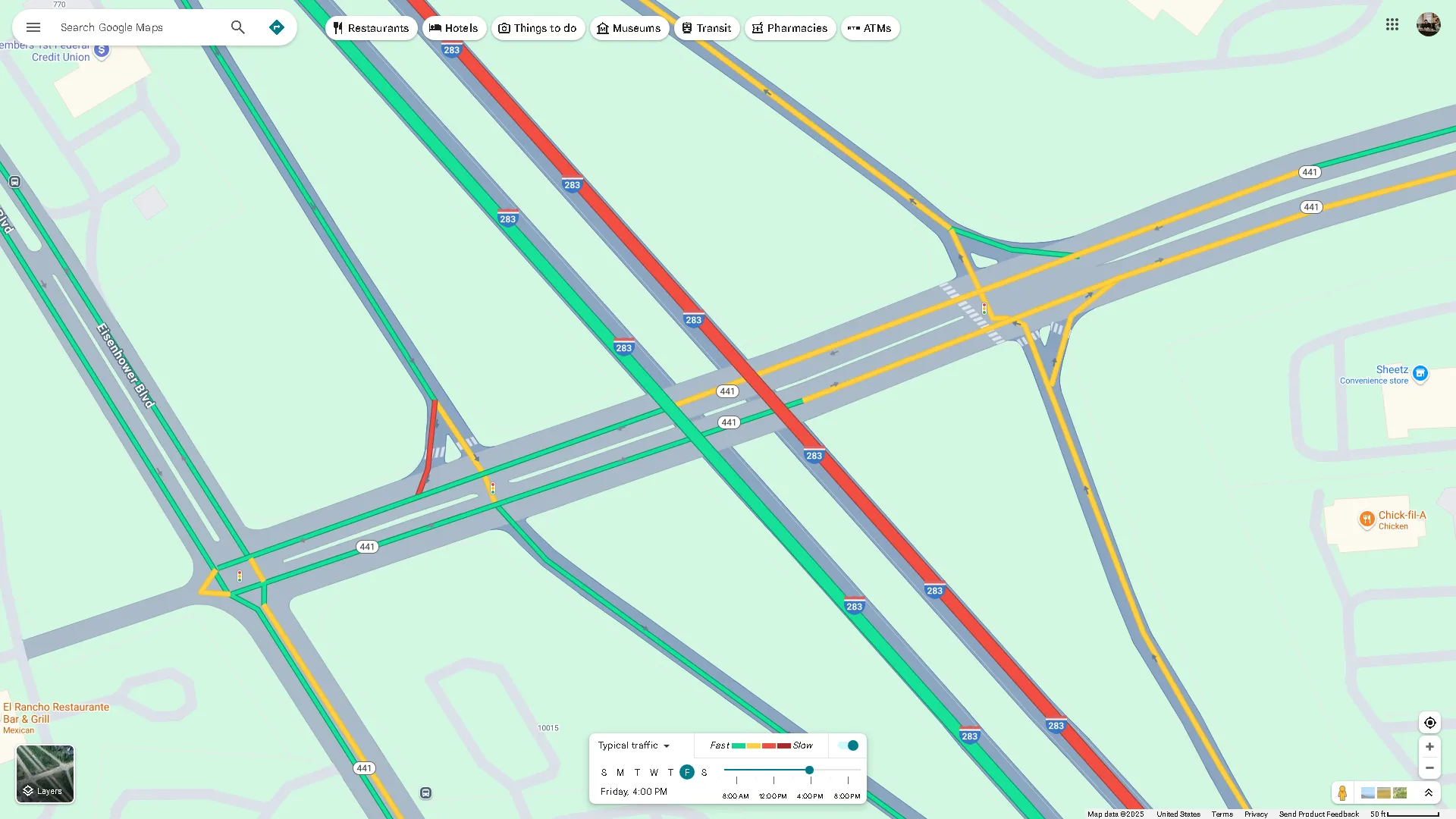 Các màu sắc hiển thị tình trạng giao thông trực tiếp trên Google Maps (xanh, vàng, đỏ)