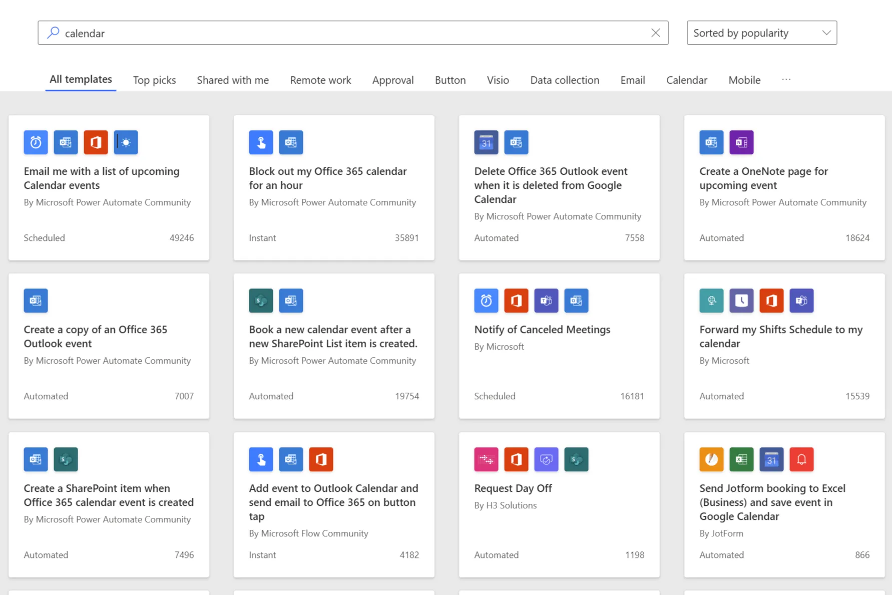 Các mẫu tự động hóa dựa trên lịch trong ứng dụng web Power Automate, giúp tích hợp với Outlook và To Do