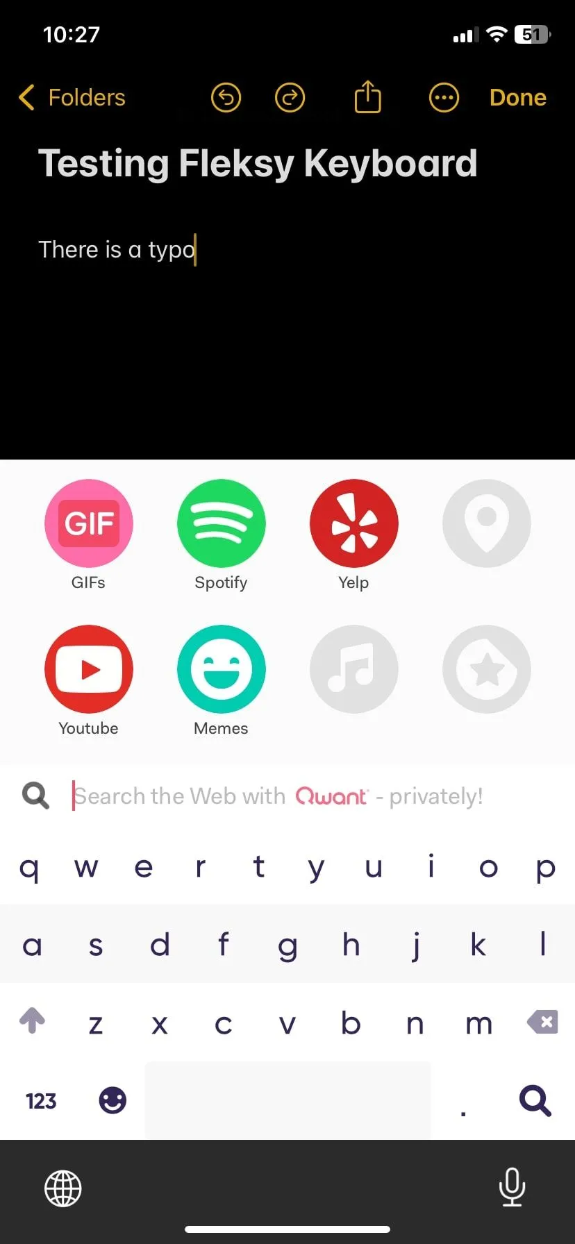 Các tiện ích mở rộng của bàn phím Fleksy bao gồm Spotify và YouTube