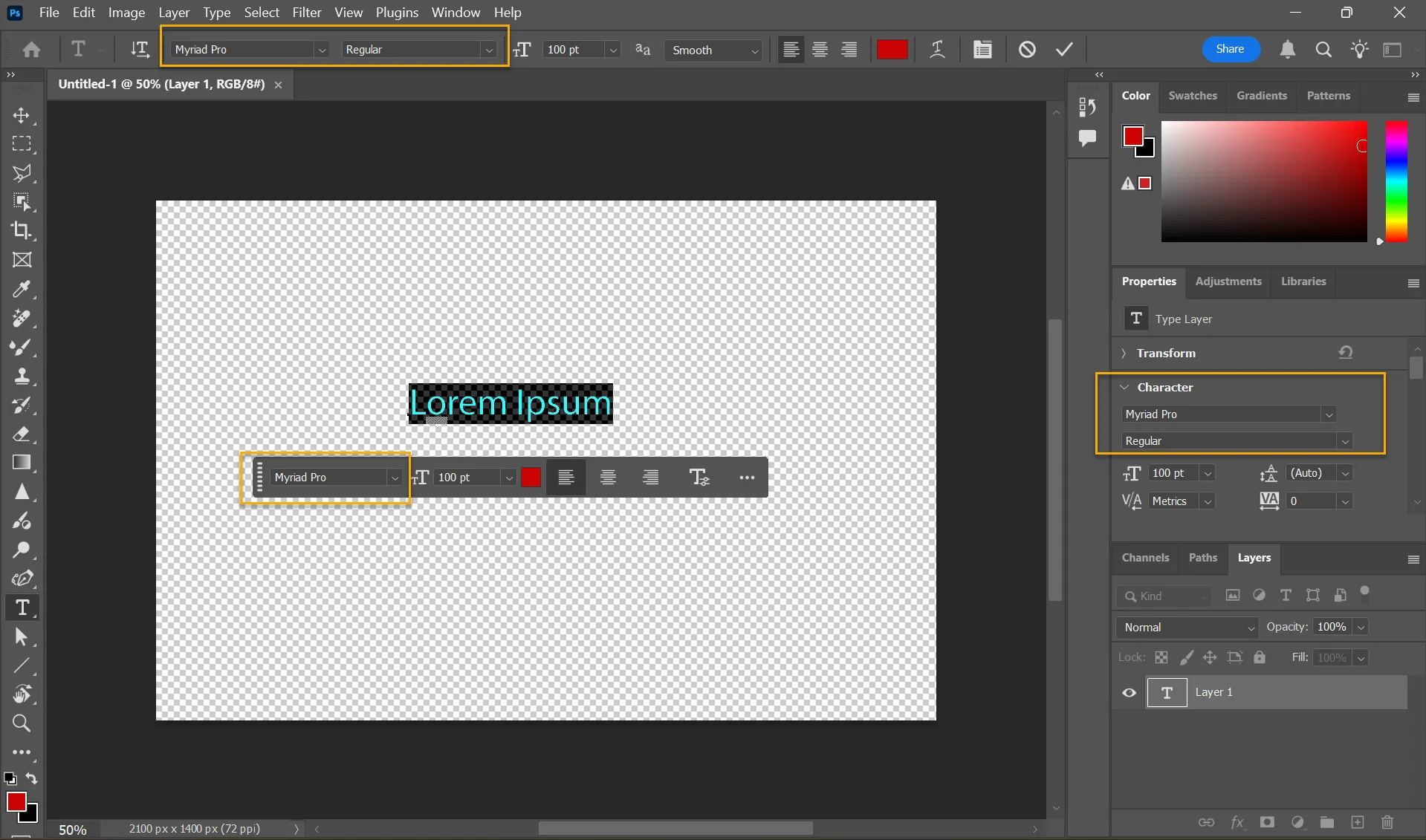 Các vị trí truy cập Font Browser trong Adobe Photoshop