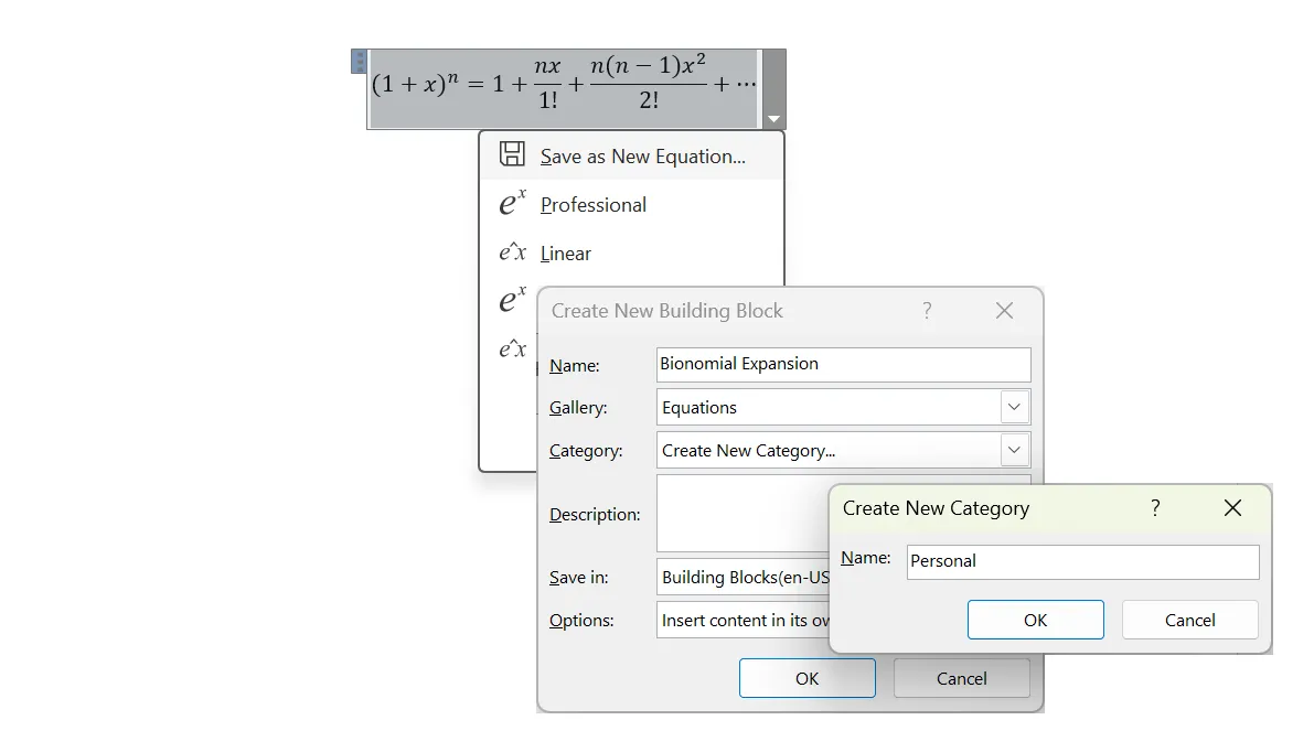 Cách lưu công thức toán học thường dùng làm mẫu trong Microsoft Word