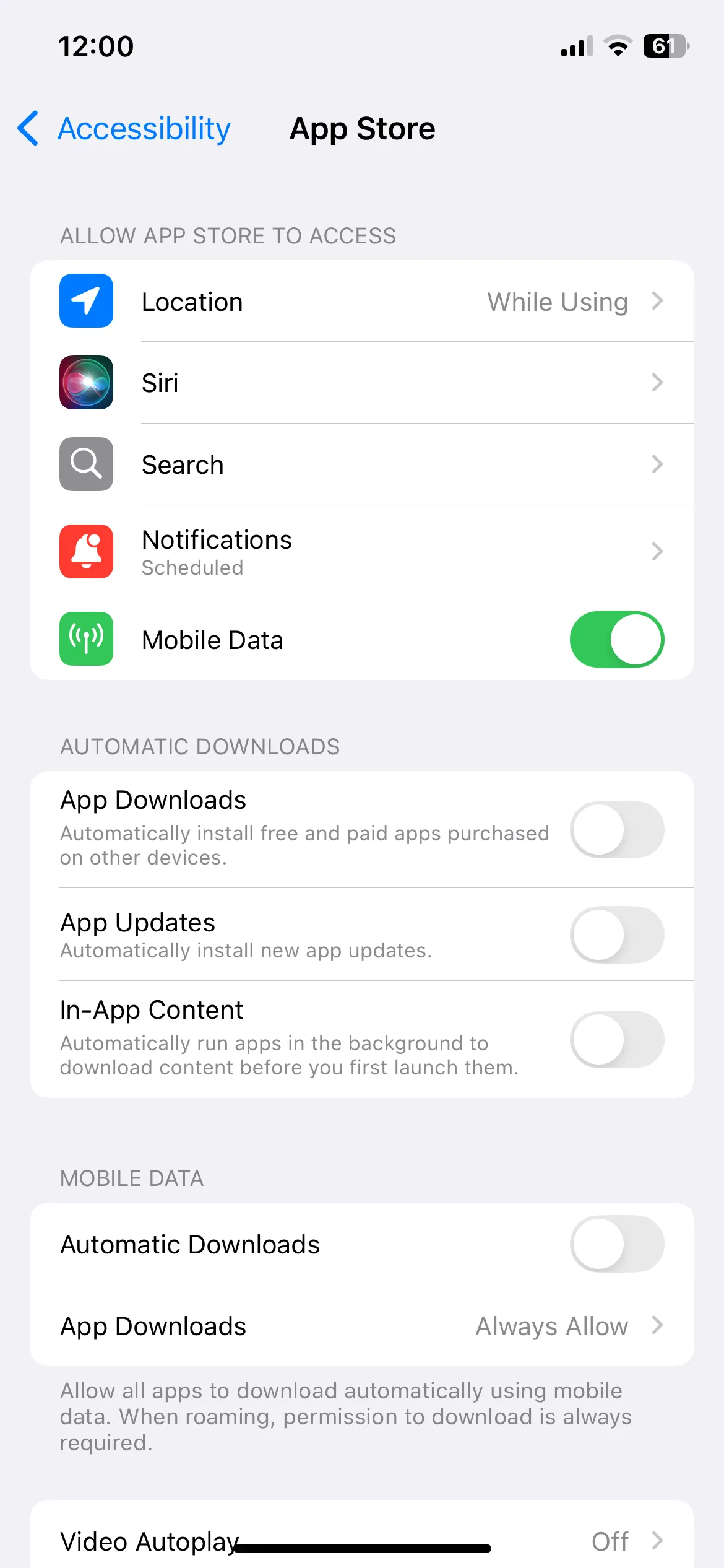 Cài đặt App Store trên iPhone, cho phép tắt tính năng tải ứng dụng tự động