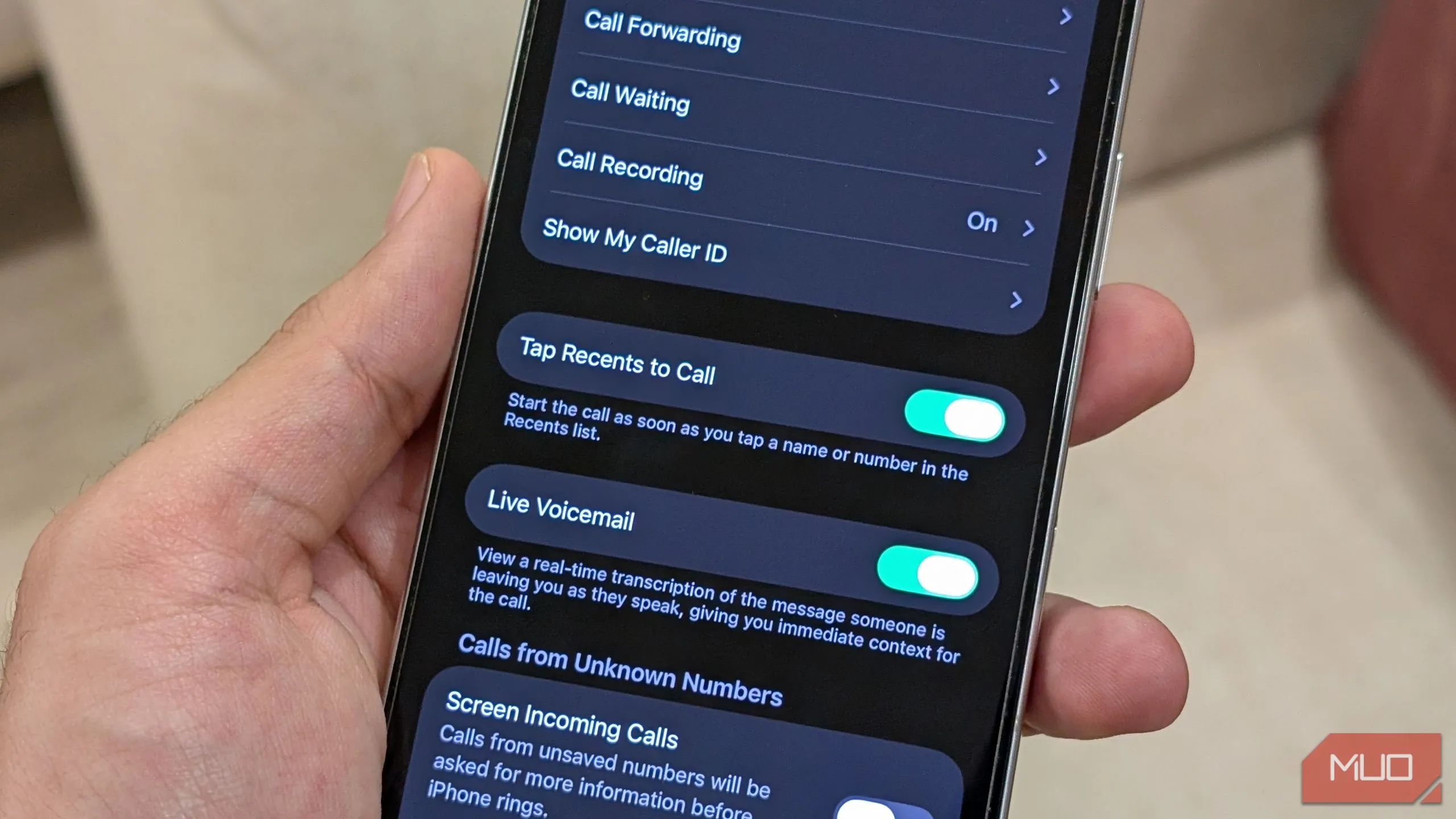 Cài đặt 'Chạm Gần đây để Gọi' trong ứng dụng Cài đặt Điện thoại trên iOS 26