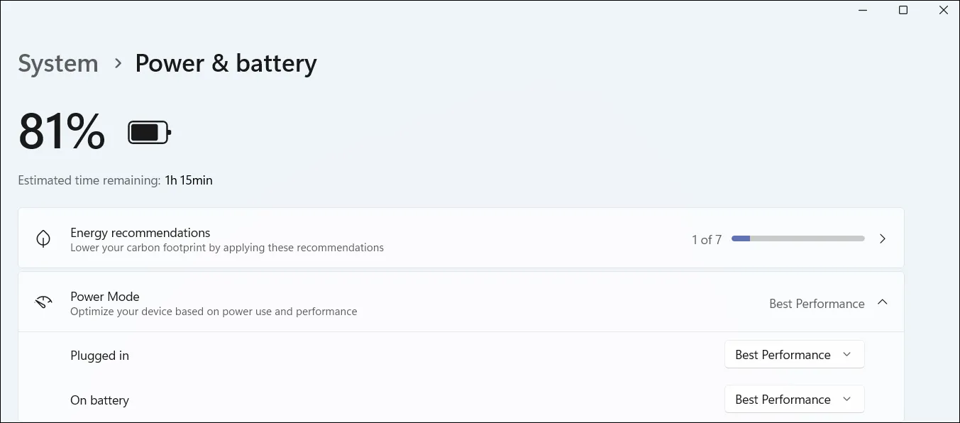 Cài đặt chế độ nguồn Windows 11