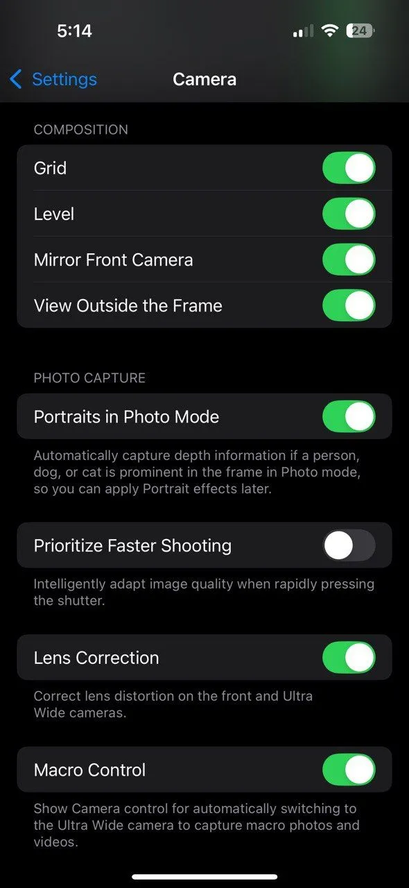 Cài đặt điều khiển chế độ macro trên iPhone 16