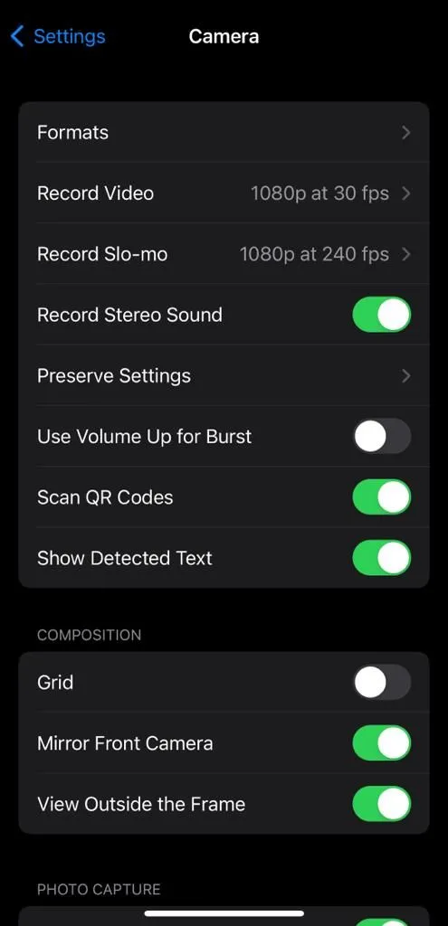 Cài đặt định dạng camera trên iPhone