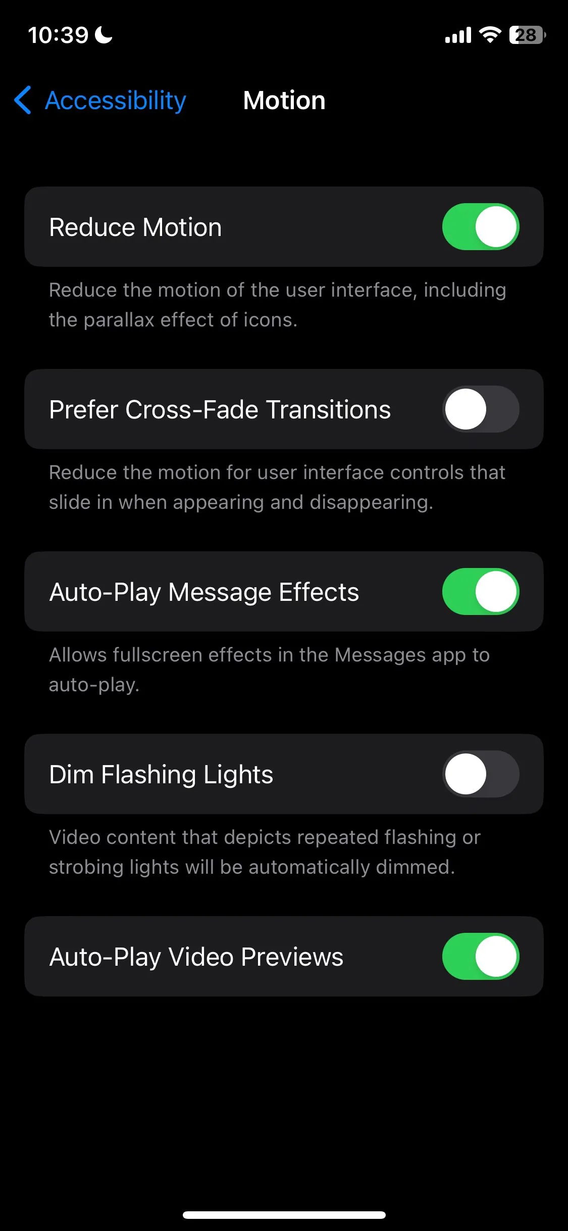 Cài đặt Giảm chuyển động trong mục Chuyển động của iPhone