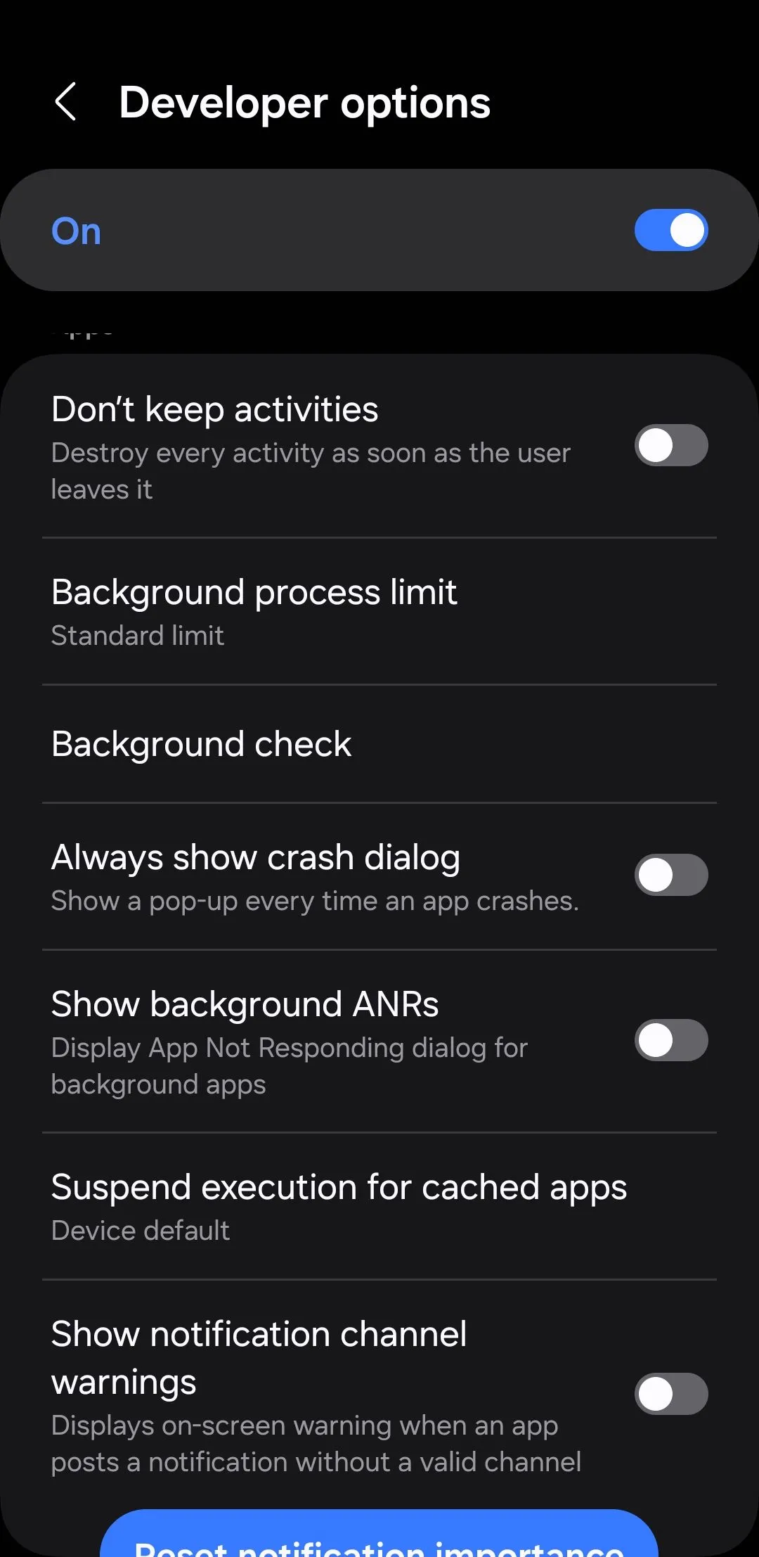 Cài đặt giới hạn tiến trình nền trong Tùy chọn nhà phát triển trên Android