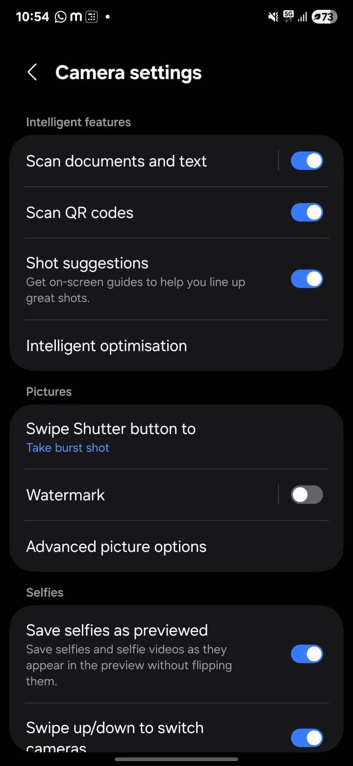 Cài đặt gợi ý chụp ảnh Shot Suggestions trong menu camera Samsung