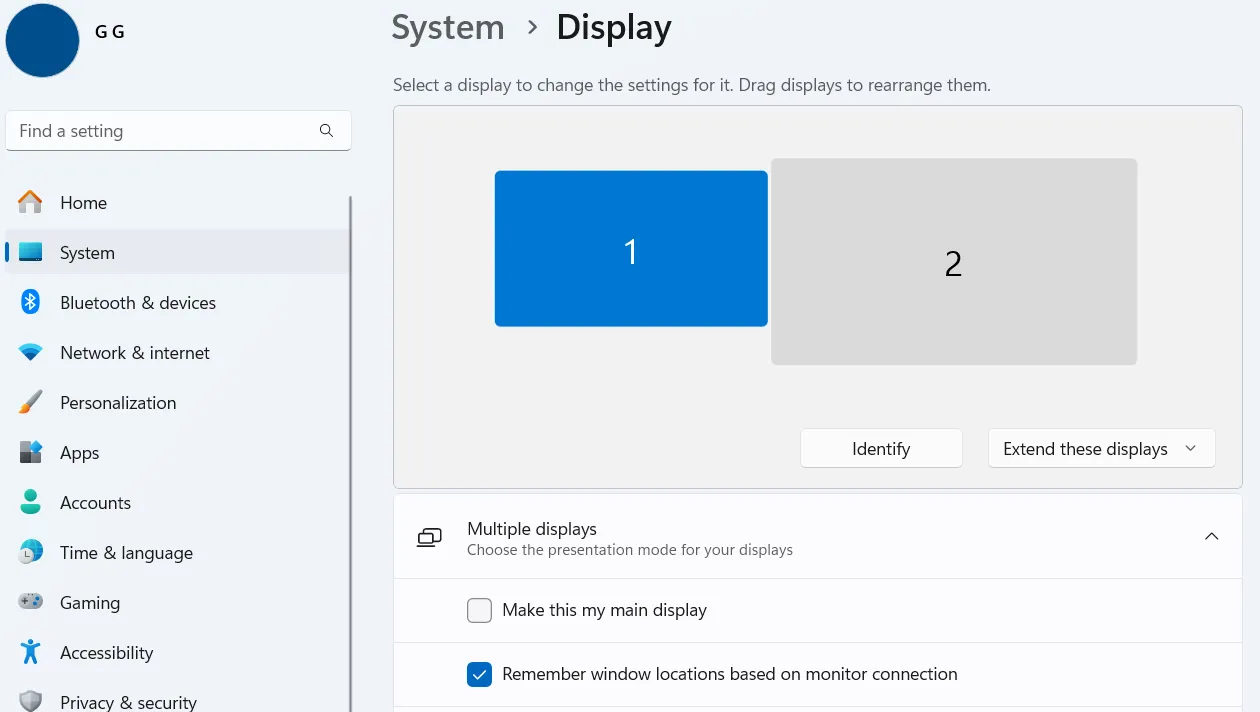 Cài đặt hiển thị màn hình trên Windows 11 để tùy chỉnh Smart TV làm màn hình phụ.