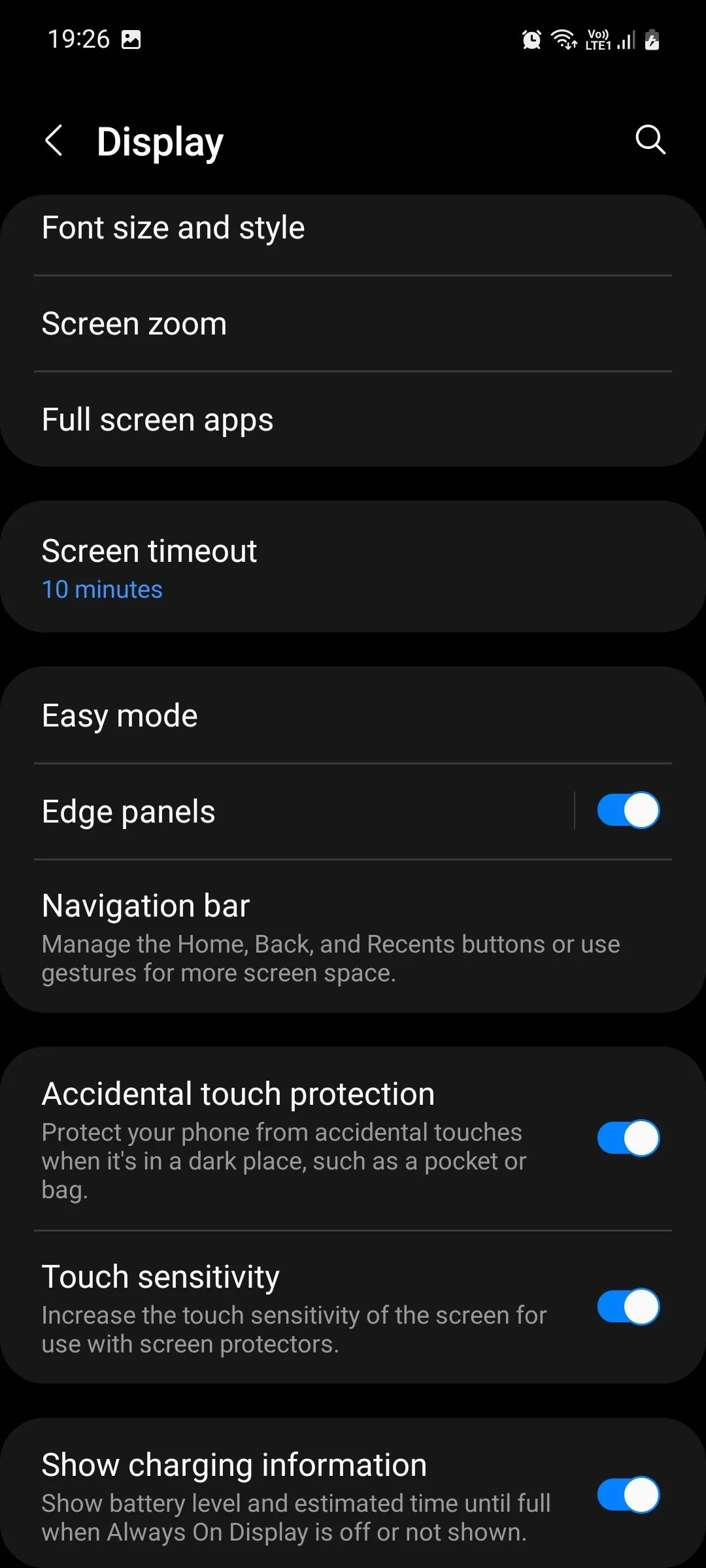 Cài đặt hiển thị trên điện thoại Samsung Galaxy