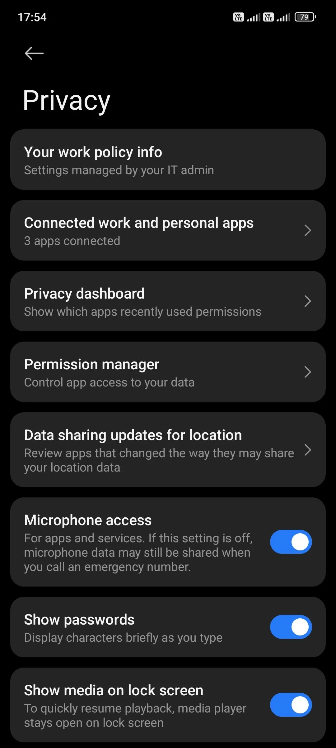 Cài đặt quyền riêng tư trên điện thoại Android, hiển thị mục &quot;Trình quản lý quyền&quot; để kiểm soát truy cập