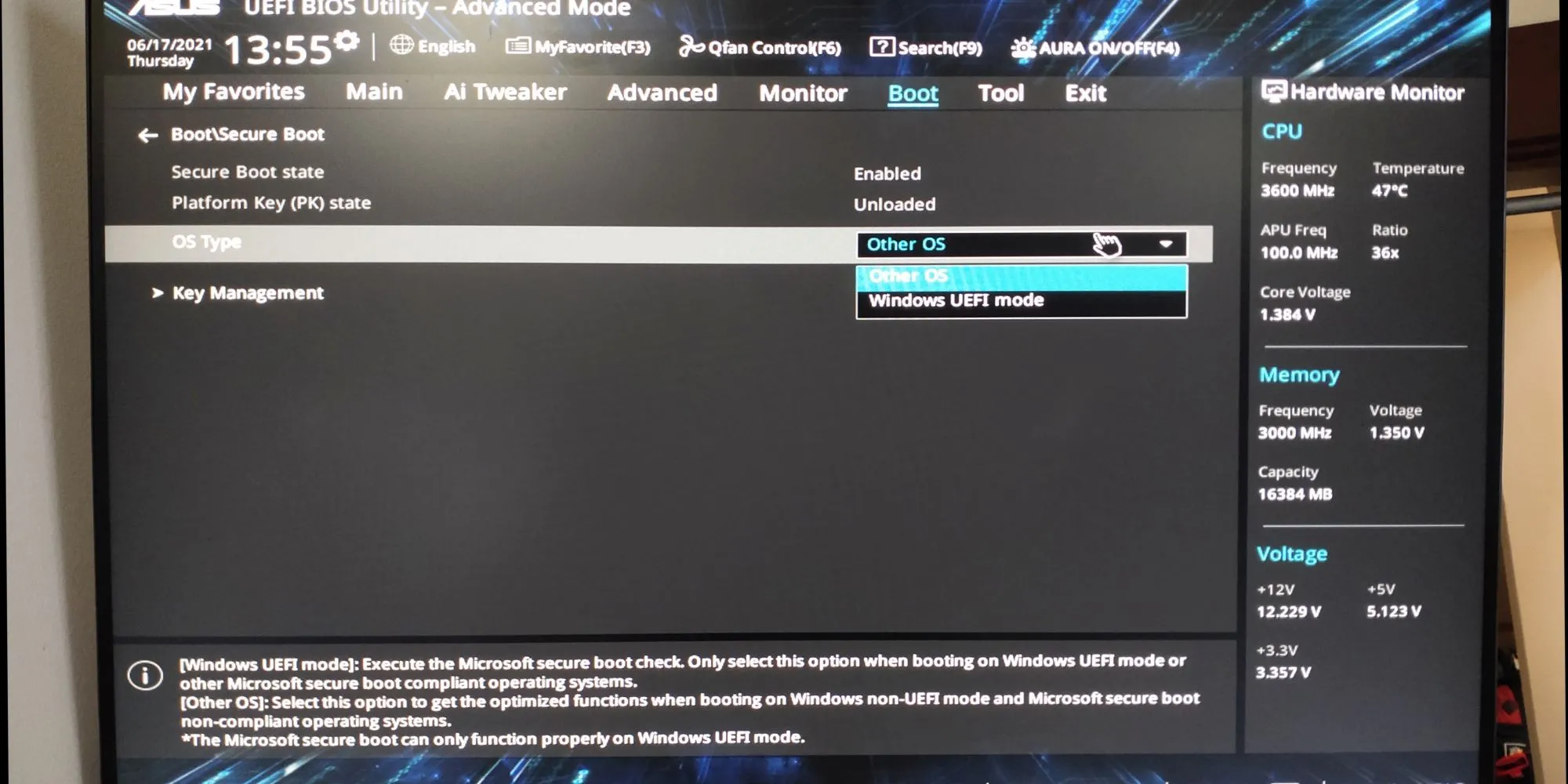 Cài đặt Secure Boot trong BIOS/UEFI của Asus Utility
