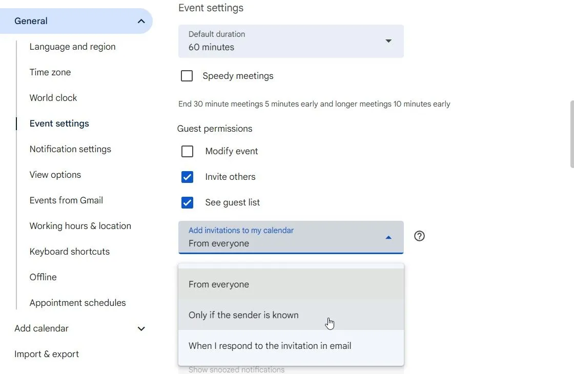 Cài đặt sự kiện Google Calendar bảo mật