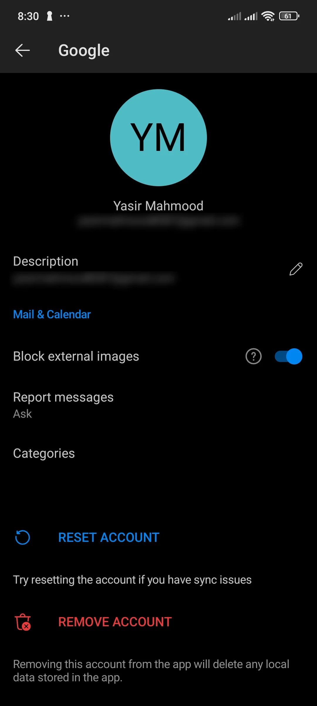 Cài đặt tài khoản Outlook trên ứng dụng Android cho phép chặn hình ảnh bên ngoài để bảo vệ quyền riêng tư email.