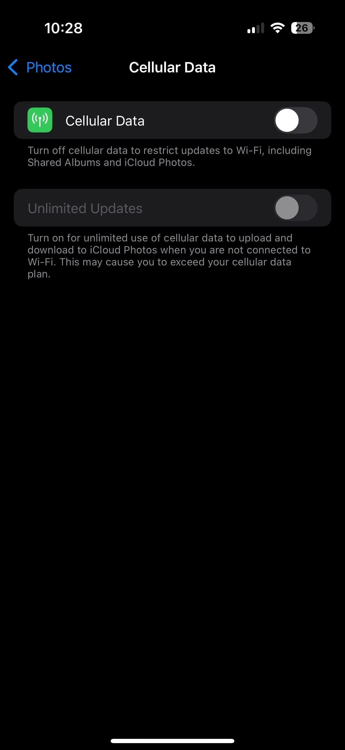 Cài đặt tắt sử dụng dữ liệu di động cho ứng dụng Ảnh trên iPhone nhằm giảm tiêu thụ data