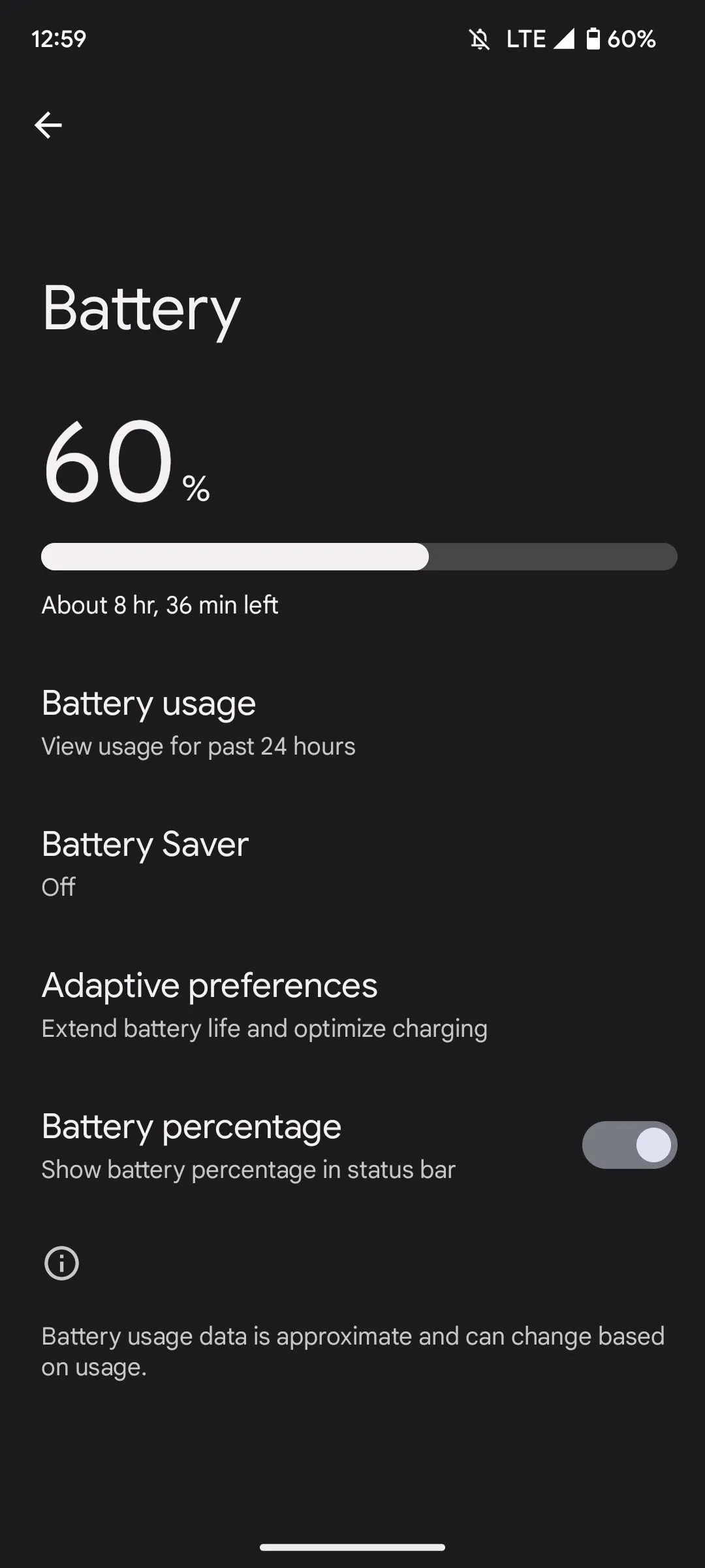 Cài đặt Thích ứng pin trong menu Pin của Android