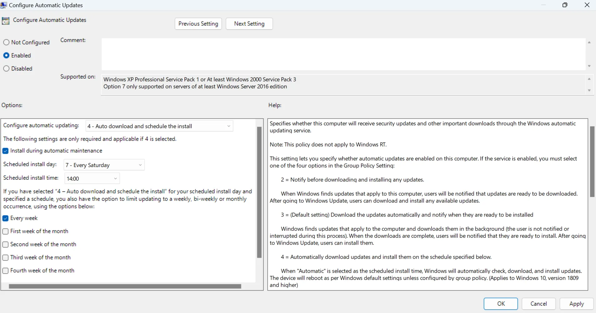 Cài đặt thời gian và ngày cập nhật Windows bằng Group Policy Editor