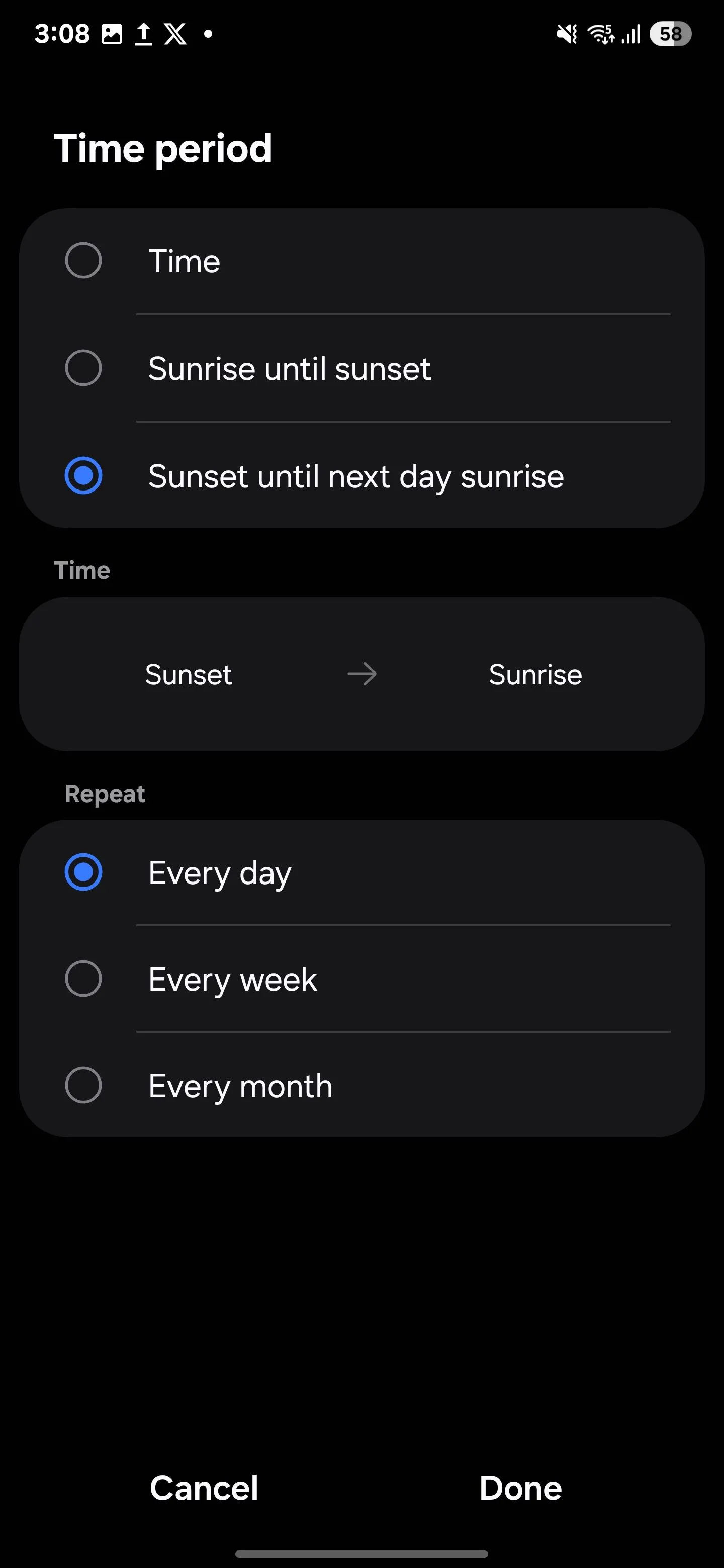 Cài đặt thời gian và tần suất lặp lại cho chế độ tối tự động trên Samsung Routines