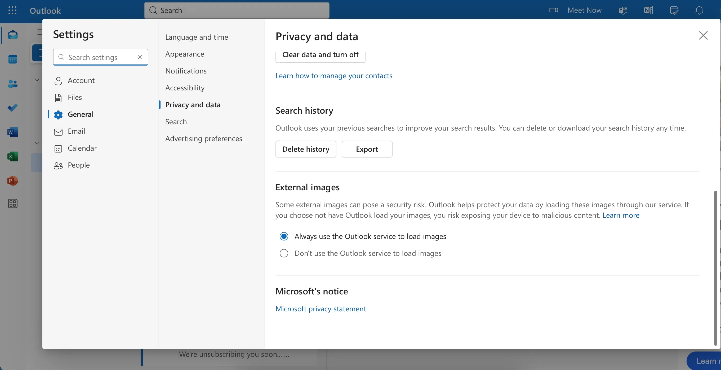 Cài đặt tính năng tải hình ảnh bên ngoài trong Outlook, cho phép sử dụng dịch vụ Outlook để tải ảnh an toàn