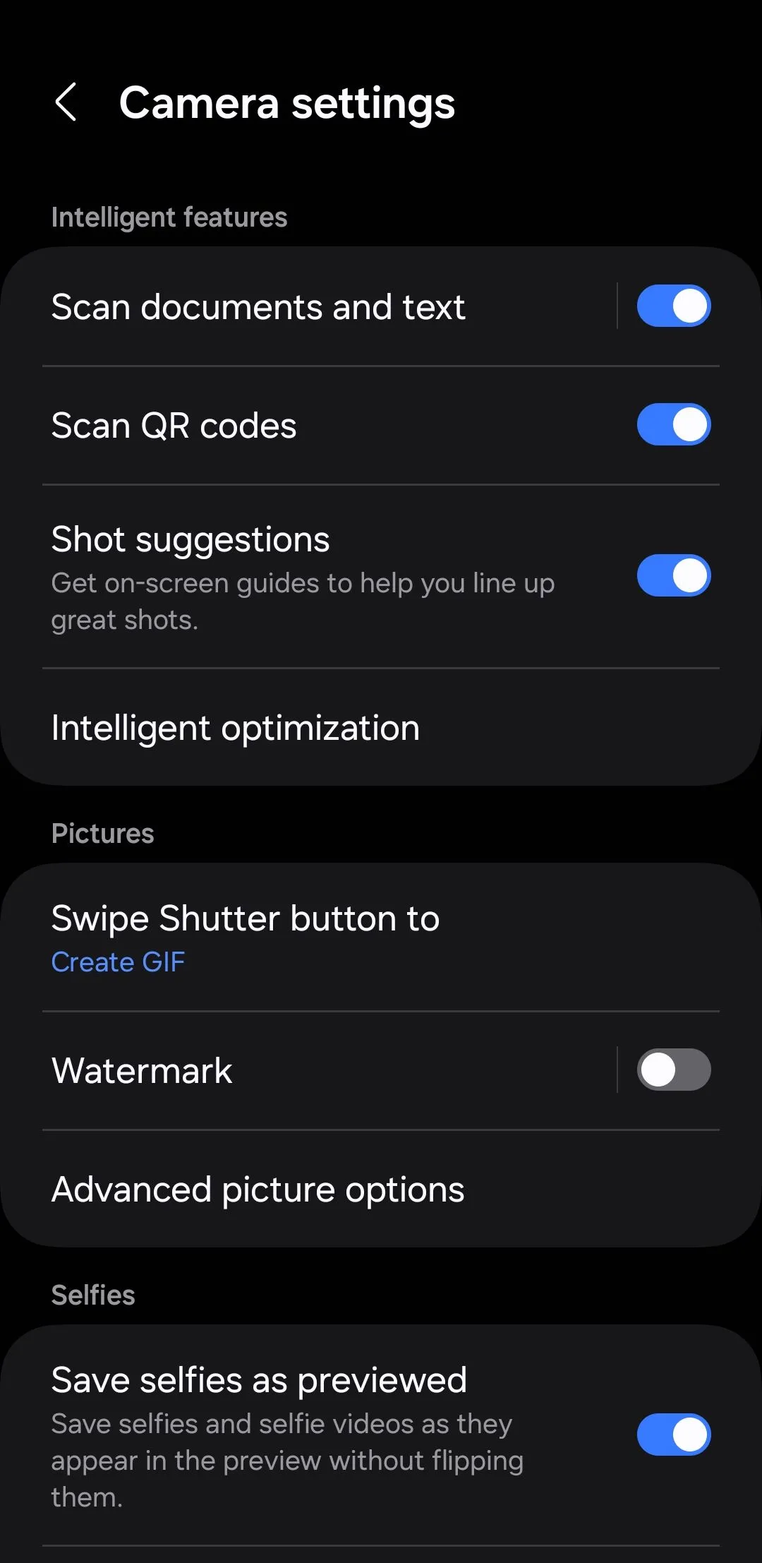 Cài đặt tối ưu cảnh (Scene Optimizer) trong ứng dụng Camera Samsung