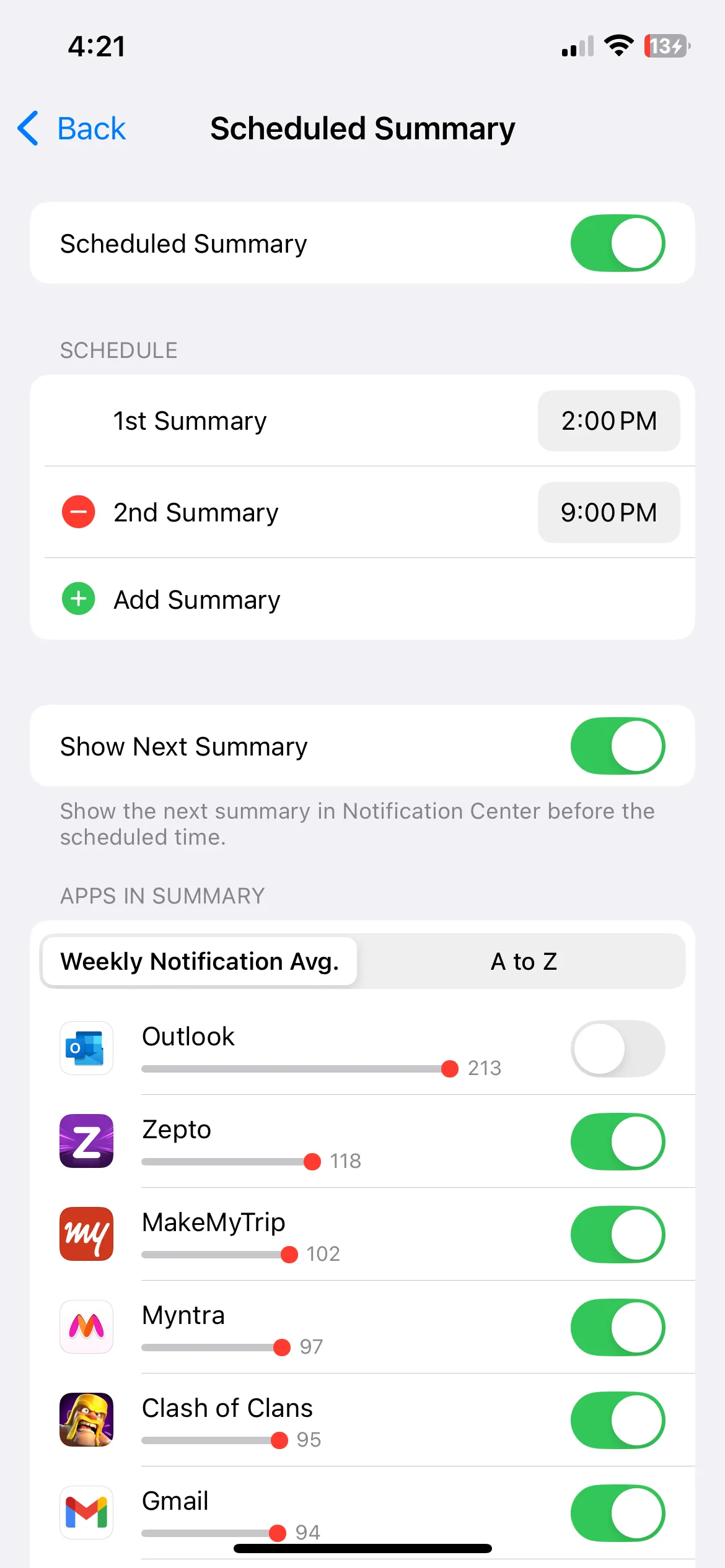 Cài đặt Tóm tắt theo lịch trình trong mục Thông báo của iPhone